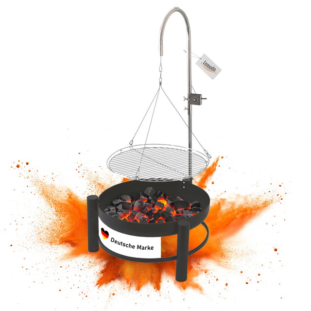 Holzkohlegrill mit stabiler Feuerschale, Schwenkgrill mit höhenverstellbarem Grillrost